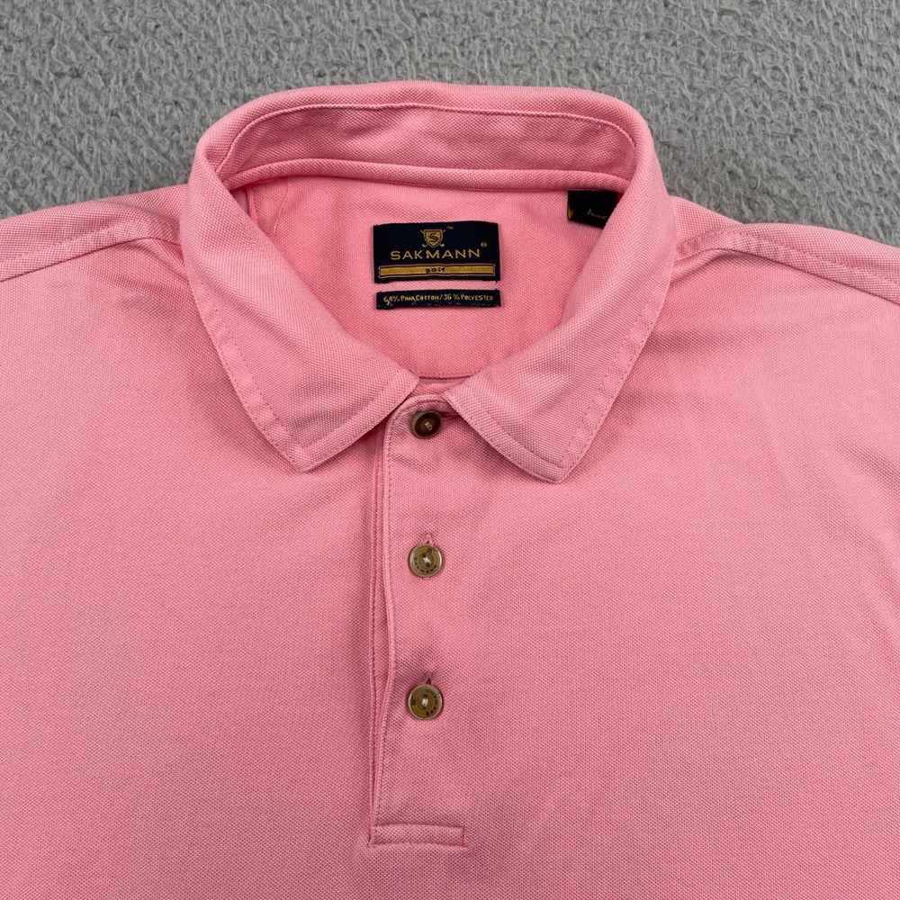 Sakmann Polo Shirt Mens Large Pink Golf Short Sleeve Pima Cotton Blend Logo